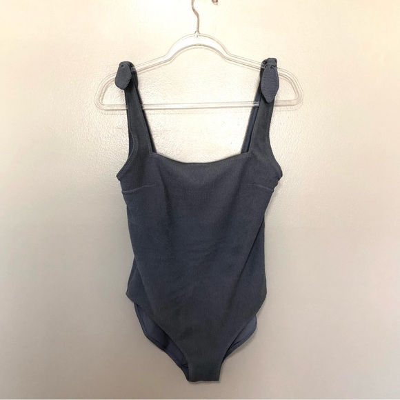 & Other Stories Bodysuit Blue Textured Bow Straps 10 - Picture 1 of 9